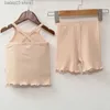 Rompers kinderzomers set Baby Kids Girls geribbeld Suspender Top + Shorts Tank Cross Vest Striped Shorts PyjamaS Clothing Set T230529