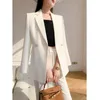 Pantaloni a due pezzi da donna HIGH STREET Est 2023 Fashion White Career Suit Set Donna Elegante doppio bottone Blazer slim fit Cappotto e gamba larga