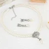 Halskette Ohrringe Set Nachahmung Perle Hochzeit Vintage Mode Kristall Brautschmuck für Frauen 2T087