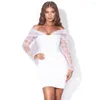 Casual Dresses Elegant Bandage Dress Women Sexy Mesh Long Sleeve BodyCon Clothing Club Celebrity Party Mini