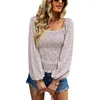 Women's T Shirts Women Floral Puff Sleeve Square Neck Blouse Top Frill Smocked Slim Fit MXMA