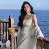 Casual Kleider 2023 Sommer Fleck Sogar Party Kleid Frauen Ärmellose Strand Einteilige Koreanische Mode Elegante Midi Büro Dame