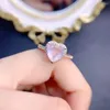 Cluster Rings 925 Silver Rose Quartz Heart Ring Natural Pink Promesse de fiançailles