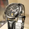 Watch Men's Business stainless steel case leather strap hollow movement flywheel AILANG8653