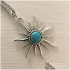 Hanger kettingen Sun Flower Crack Turquoise sieraden Cross Chain Wedding Banquet Festival Geschenken Mannen en vrouwen Dagelijkse drop levering pen Dh32Z