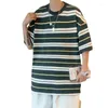 Men's T Shirts Korean Fashion Contrast Stripe Short Sleeve Shirt For Men Summer Loose Round Neck Leisure Oversized T-shirt Youth Top