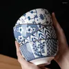 Bowls 4Pcs/Set Retro Ceramic Bowl Household Rice Noodle Creative Blue And White Porcelain Soup Underglaze Tableware Set