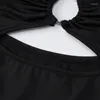 Lässige Kleider 2023 Sommerdruck aus Schulter rückenfrei, figurbetontes Kleid Frauen Sexy Nachtclub Mini Damen Schwarze ärmellose Party