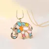 Catene in oro rosa color strass cristallo vintage elefante lunghe collane pendenti gioielli di moda per le donne 00023