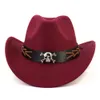 Schedelriem Fedora Solid Color Cowboy Hat Roll rand Sticky Hat Vintage Jazz Filt Women Men Men Party Cowgirl Bowler Cap Sunhat