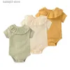 Barboteuses 3 pièces 2022 nouveau-né bébé fille vêtements coton à manches courtes été 0-12M infantile body couleur unie Bebes T230529