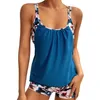 Kvinnors badkläder Kvinnor Summer Beachwear Swim Tankini Monokini Baddräkt Två stycken Bikini Plus Size Floral Baddräkter med BOYSHORT