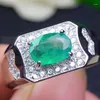 Cluster Rings Men Ring Emerald Natural Real 925 Sterling Silver 0.9ct Gemstone Birthday Anniversary Gift Good Color