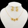 Collana Orecchini Set Colore oro Simpatico fiore Foglia Ciondolo stella Squisita catena a maglie Ear Stud Romantic Lover Gift Party