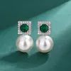 Stud Oorbellen Emerald Crystal Pearl Hanger Vrouwen Zomer Product Sieraden Accessoire Gift Mooie Luxe Dansfeest