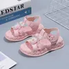 Sandálias sandálias menina plataforma apartamentos princesa flor crianças bebê crianças sapatos de verão 21-36 bege rosa pérola calçado macio moda chinelo