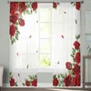 Rideau rouge Roses fleurs Tulle rideaux pour salon chambre décor Transparent mousseline de soie pure Voile fenêtre