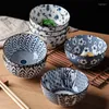 Bowls 4Pcs/Set Retro Ceramic Bowl Household Rice Noodle Creative Blue And White Porcelain Soup Underglaze Tableware Set