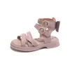 Sandaler flickor solid färg enkel kors öppen tå barn sandaler med bow hook loop 2023 sommar nya non slip barn casual skor R230529