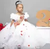 Vestidos de menina de flor de flor de tule branca para casamento para casamento fora do ombro Aplicado meninas de festas formais Vestidos de aniversário da primeira comunhão CL2320