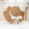 Wide Brim Hats Classic Beach Hat Lace-up Bow Thin Lady Summer Sunshade Straw Foldable Sun Costume Accessories