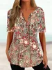 Damesblouses dameshemd blouse lichtblauw wit roze bloemenknop afdruk halve mouw casual vakantie basist