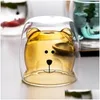 Tumblers Household Double Layer Bear Cup Transparent Glass Latte Coffee Breakfast Juice Cartoon Cute Drop Delivery Home Garden Kitch Dhkyt