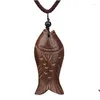 Colares pendentes madeira peixe sortudo marrom marrom e vintage cadeia de colar de couro 2023 ee entrega jóias pingentes de jóias dh36o