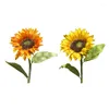 Decorative Flowers F2TE Artificial Sunflower With Stem And Leaves Single Head Fake Silk Flower
