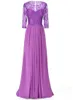 Party Dresses Lace Prom Vestidode Fiesta de Boda Applicques 3/4 ärmar Mor till brudar Galadress Chiffon Evening Gowns A-Line Robes