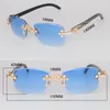 Luxury Moissanite Diamond Set Rimless Solglasögon Womans Big Stones 5 Carat Diamond Sun Glasses Original Marbled Black Buffalo Horn Limited Edition Solglasögon Män