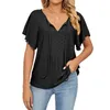 Damen Casual V-Ausschnitt Rüschen Kurzarm Sommerhemden Tops Lose Blusen