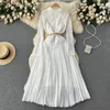 Casual Dresses Spring Sweet Lace Stitching Chiffon Dress Women Fashion Slim First Pleated Long Sleeve White Clothes Vestidos De Fiesta J405