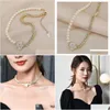 Chokers Choker Fashion Double Rhinestone Pearl Stitching Ladies Necklace Camellia ClaVicle Chain Womens Flower Neck Rem Drop Deliv Dhmyl