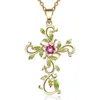 Ketten Blume Design Kreuz Anhänger Halskette für Frauen Mädchen Strass Glänzende Christian Religiöse Jesus Schmuck