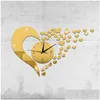 Wall Clocks Acrylic Mirror Clock Love Shaped Digital Diy 3D Sticker Home Office Decor Opp Bag Drop Delivery Garden Dhd0D