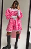 Ny modeavtryck Women Dress 2024 Casual Chic Doll Collar Lantern Sleeve Mini Dresses Elegant Loose Patchwork Female Dress