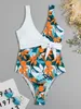 Swim Wear 2023 Тропический принт узел боковой купальный купальник с купальными костюмами.