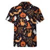 Мужские повседневные рубашки Spooky Halloween Skull and Plack Peach Shirt Summer Stylish Blouses Man Custom Plus Size