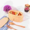 Conjuntos de utensílios de jantar 1 PC Japanese Bento Box Dupa Camada Recipiente de madeira com tampa para piquenique para escritório da escola