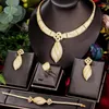 Halsbandörhängen Set Godki Lucky Clover 4st Luxury Nigeria Jewelry for Women Wedding Cubic Zircon Dubai Bridal Earring Bangle Ring
