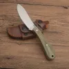 1Pcs G2561 Survival Straight Knife 440C Satin Blade Full Tang Linen Handle Outdoor Camping Hiking Fishing Fixed Blade Knives with Leather Sheath