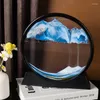 Decorative Figurines 7/12inch Moving Sand Art Display Flowing Frame Morden Picture Round Glass 3D Deep Sea Sandscape In Motion Stand Home