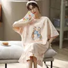 Kvinnors sömnkläder Kvinnor Sovet Dress Cotton Cartoon Printing Nightgown Long Sleep -shirt Loose Size Chic Nightwear Girls Home Clothing