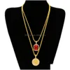 Pendant Necklaces Wholesalemicro Ruby Red Jesus Face Chain Necklace Set For Men High Quality Zinc Alloy Iced Out Hip Hop Jewelry Arr Dhomh