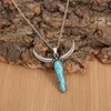 Chains Vintage Women Horn Ox Head Pendant Turquoise Necklace Silver Plated Metal Temperament Accessories