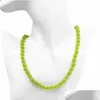 Chokers Choker Trendy Women Round Beads Necklace Natural Stone Jades Olivine Peridot Necklaces Short Chain Crystal Jewelry 18 A782 D Dhw8Q