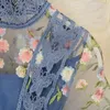 Vestido de ropa étnica Manga corta Mesh transparente Exquisito flores bordadas de encaje soluble Posqueo para la cintura Balbo de colmillo