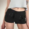 Women's Shorts Goth Dark Mall Gothic Low Waist Denim Y2k Wide Belt Patchwork Micro Bottoms Grunge Fashion Summer Female Black