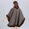 Scarves 2023 Plus Velvet Poncho Women Faux Fur Collar Cape Big Pendulum Dovetail Cardigan Winter Cloak Knitted Warm Thick Coat